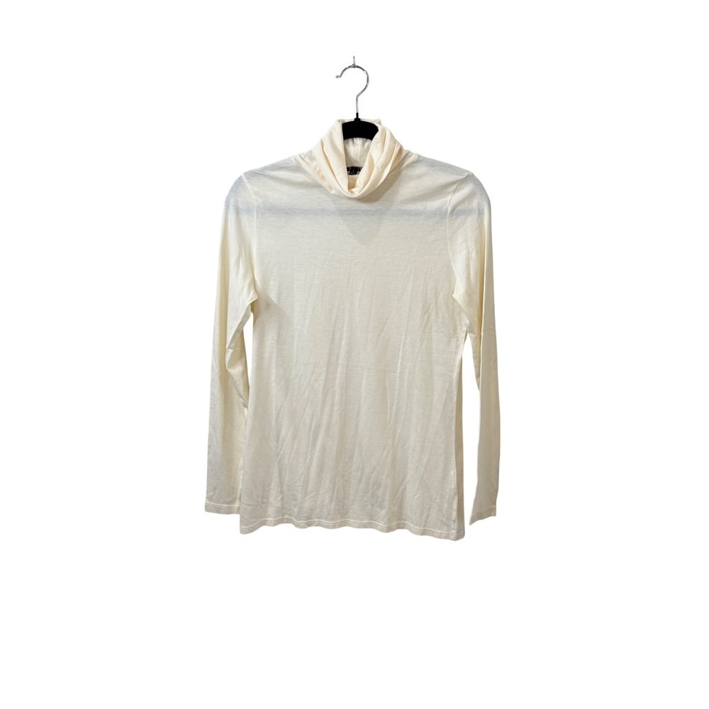 Talbots Womens Large Cream Ivory Cotton Modal Blend Turtleneck Top Minimalism